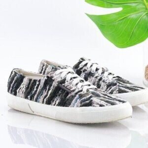 Superga Women's Yarnsw Sneaker Size 9.5 Black Gray Woven Rug Shoe Lace Up Low